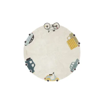 Covor pentru copii crem lavabil/tesut manual din bumbac o140 cm Wheels - Lorena Canals imagine