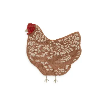 Covor pentru copii maro lavabil, tesut manual din bumbac 110x100 cm Chicken - Lorena Canals imagine
