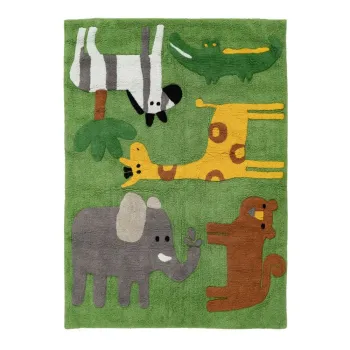 Covor pentru copii verde lavabil din bumbac 100x135 cm Animals - Ixia imagine