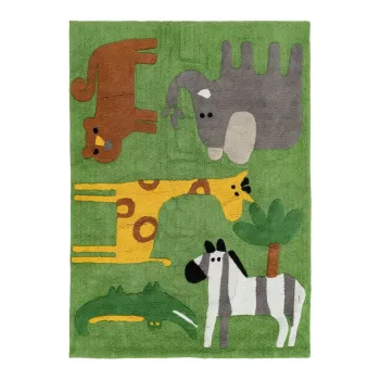 Covor pentru copii verde lavabil din bumbac 120x160 cm Animals - Ixia imagine
