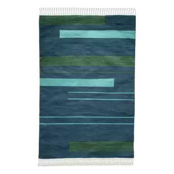 Covor reversibil pentru exterior din plastic reciclat Green Decore Marlin, 90 x 150 cm, albastru-inchis imagine
