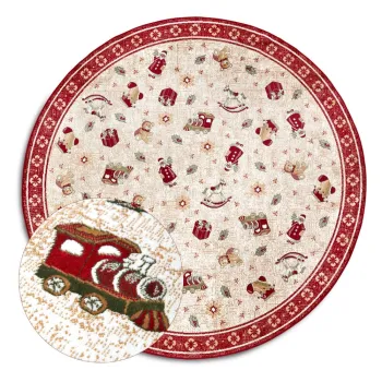 Covor rosu rotund din amestec de bumbac o 160 cm cu model de Craciun Toy's Delight Red Christmas - Villeroy&Boch imagine