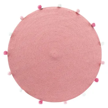Covor roz rotund o 90 cm Pompomparty - douceur d'interieur imagine