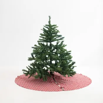 Covor sub bradul de Craciun rosu rotund din in o 125 cm Red Gingham - Linen Tales imagine