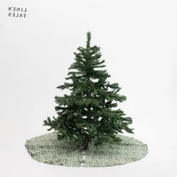 Covor sub bradul de Craciun, verde, rotund, din in o 125 cm Evergreen Damask - Linen Tales imagine