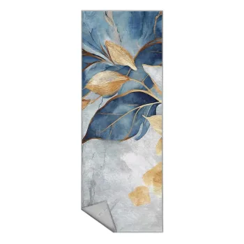 Covor tip traversa albastru/auriu lavabil 80x200 cm Golden Leaves - Mila Home imagine