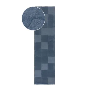 Covor tip traversa albastru inchis tesut manual din lana 60x230 cm Checkerboard - Flair Rugs imagine