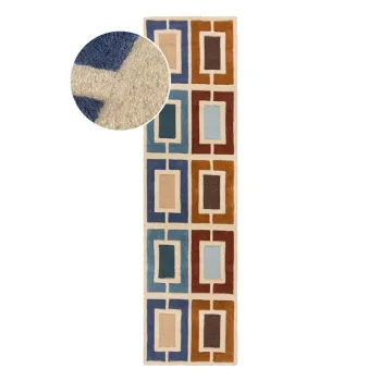 Covor tip traversa albastru/portocaliu tesut manual din lana 60x230 cm Retro Blocks - Flair Rugs imagine