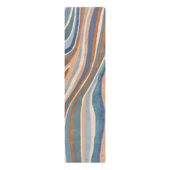 Covor tip traversa albastru tesut manual din lana 60x230 cm Abstract Flow - Flair Rugs imagine