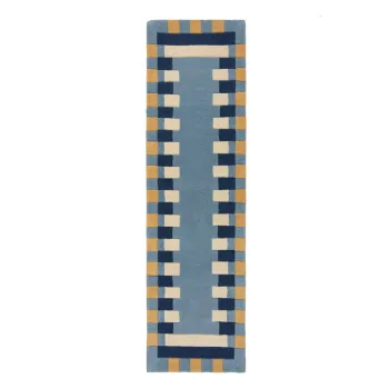 Covor tip traversa albastru tesut manual din lana 60x230 cm Kai Wool Border - Flair Rugs imagine