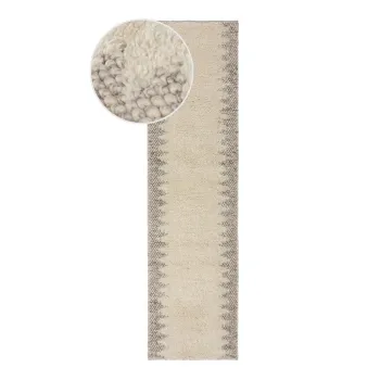 Covor tip traversa crem tesut manual din amestesc de lana 60x230 cm Minerals Border - Flair Rugs imagine