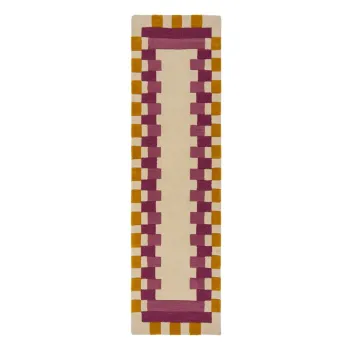 Covor tip traversa galben/roz tesut manual din lana 60x230 cm Kai Wool Border - Flair Rugs imagine