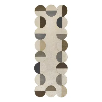 Covor tip traversa grej tesut manual din lana 80x230 cm Mia Scallop Frame - Flair Rugs imagine