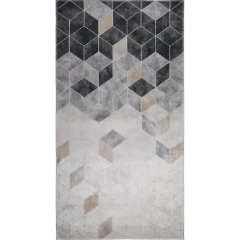 Covor tip traversa gri/crem lavabil 200x80 cm - Vitaus imagine