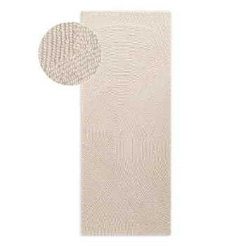 Covor tip traversa in culoare naturala deschisa, tesut manual, din lana 80x300 cm Eleni Natural White - Hanse Home imagine