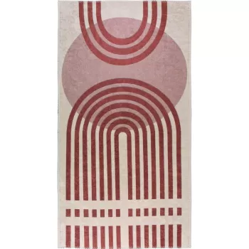 Covor tip traversa rosu/alb lavabil 80x200 cm - Vitaus imagine