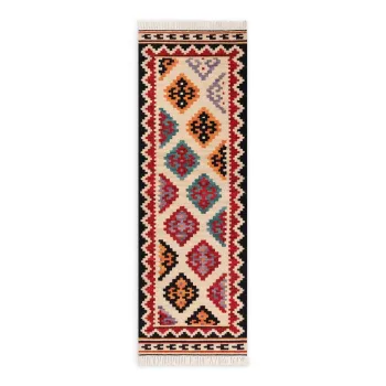 Covor tip traversa rosu reversibil, tesut manual din lana 60x190 cm Kamal Kian - Nouristan imagine