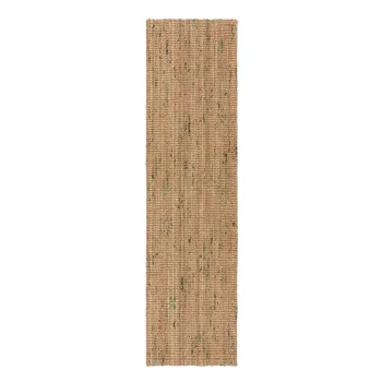 Covor tip traversa verde/in culoare naturala reversibil/tesut manual din iuta 60x300 cm Jute Boucle Green - Flair Rugs imagine
