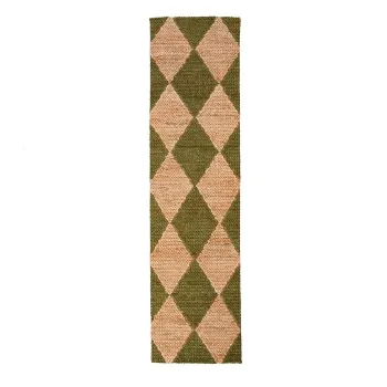 Covor tip traversa verde/in culoare naturala tesut manual din amestec de iuta 80x230 cm Effie Diamond - Flair Rugs imagine
