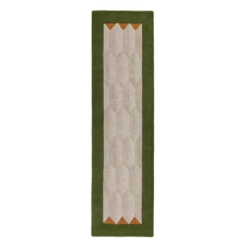 Covor tip traversa verde/in culoare naturala tesut manual din lana 60x230 cm Apex Border Wool - Flair Rugs imagine