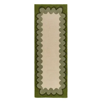Covor tip traversa verde/in culoare naturala tesut manual din lana 80x230 cm Wiggle Wool - Flair Rugs imagine