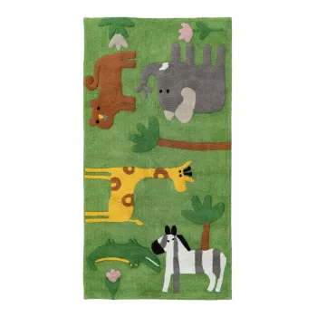 Covor tip traversa verde lavabil din bumbac 90x175 cm Animals - Ixia imagine