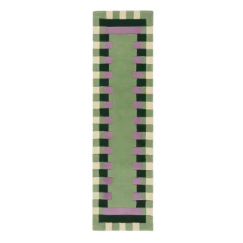 Covor tip traversa verde/mov tesut manual din lana 60x230 cm Kai Wool Border - Flair Rugs imagine