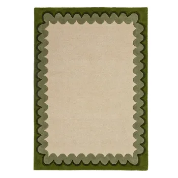 Covor verde/in culoare naturala tesut manual din lana 160x230 cm Wiggle Wool - Flair Rugs imagine