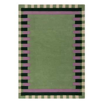 Covor verde/mov tesut manual din lana 200x290 cm Kai Wool Border - Flair Rugs imagine