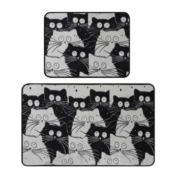 CovoraE(TM)e de baie negre/gri 2 buc. 60x100 cm White Cats aEURFoutastic imagine