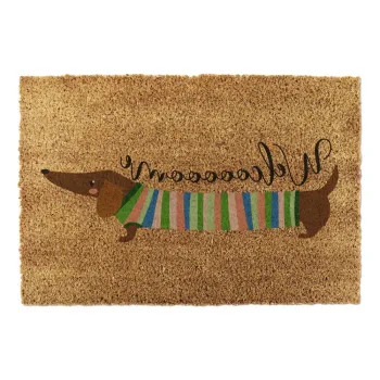CovoraEde intrare din fibre de nucAde cocos 40x60 cm Welcome Sausage Dog aEURArtsy Doormats imagine