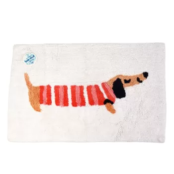 Covoras de baie rosu/alb 52,5x83 cm Sausage Dog - Rex London imagine