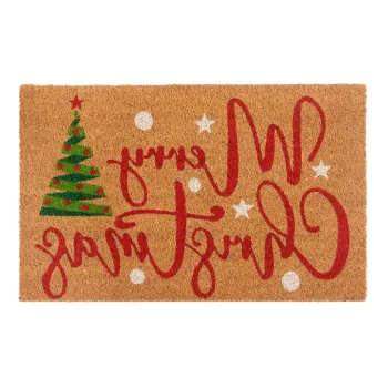 Covoras de intrare din fibre de nuca de cocos 40x70 cm cu model de Craciun Merry Christmas - Hanse Home imagine