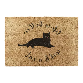 Covoras de intrare din fibre de nuca de cocos 60x90 cm Life Is Better With a Cat - Artsy Doormats imagine