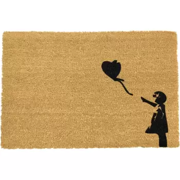 Covoras intrare din fibre de cocos Artsy Doormats Girl with a Balloon Graffiti, 40 x 60 cm imagine
