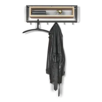 Cuier de perete negru-natural cu raft din metal School - Spinder Design imagine