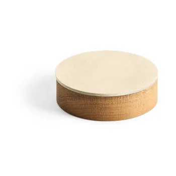 Cutie de depozitare crem-in culoare naturala din lemn si din piele ecologica cu capac, decorativa o 11x3,5 cm Circle Nupo - LIND DNA imagine