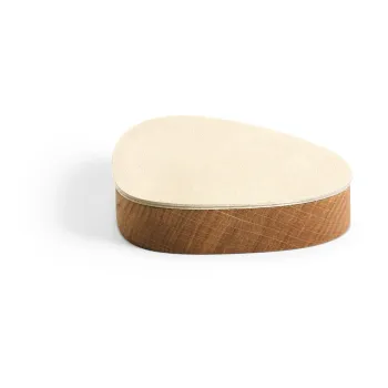 Cutie de depozitare crem-in culoare naturala din lemn sidin piele ecologica cu capac, decorativa 14x12,5x3,5 cm Curve Nupo - LIND DNA imagine