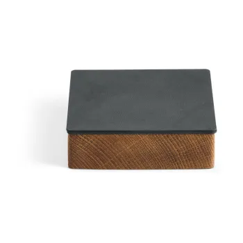 Cutie de depozitare gri antracit-in culoare naturala din lemn si din piele ecologica cu capac, decorativa 11x11x3,5 cm Square Nupo - LIND DNA imagine