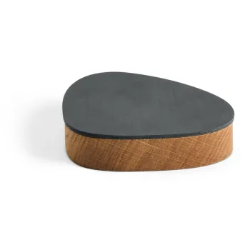 Cutie de depozitare gri antracit-in culoare naturala din lemn si din piele ecologica cu capac, decorativa 14x12,5x3,5 cm Curve Nupo - LIND DNA imagine
