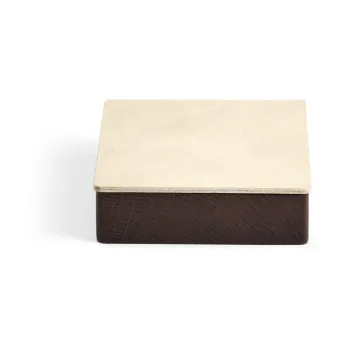 Cutie de depozitare maro-crem din lemn si din piele ecologica cu capac, decorativa 11x11x3,5 cm Square Nupo - LIND DNA imagine