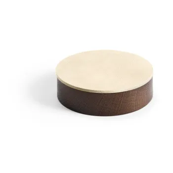 Cutie de depozitare maro-crem din lemn si din piele ecologica cu capac, decorativa o 11x3,5 cm Circle Nupo - LIND DNA imagine