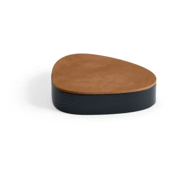 Cutie de depozitare neagra-in culoare naturala din lemn si din piele ecologica cu capac, decorativa 14x12,5x3,5 cm Curve Nupo - LIND DNA imagine