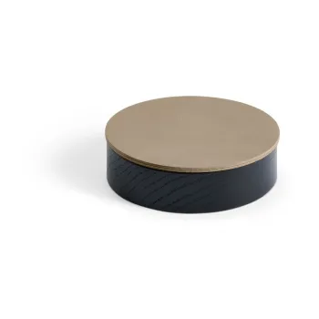 Cutie de depozitare neagra-maro din lemn si din piele ecologica cu capac, decorativa o 11x3,5 cm Circle Nupo - LIND DNA imagine