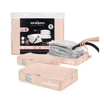 Cutii de depozitare sub pat 3 buc. din plastic cu vacuum 65x45x15,5 cm Pink Edition - Compactor imagine