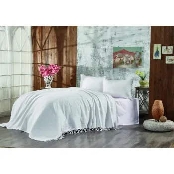 Cuvertura alba din bumbac pentru pat dublu 220x240 cm Lotus - Mijolnir imagine