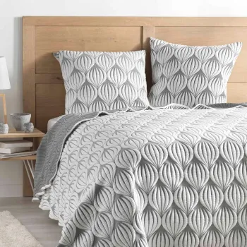 Cuvertura alba/gri din microfibra 220x240 cm Faustine - douceur d'interieur imagine