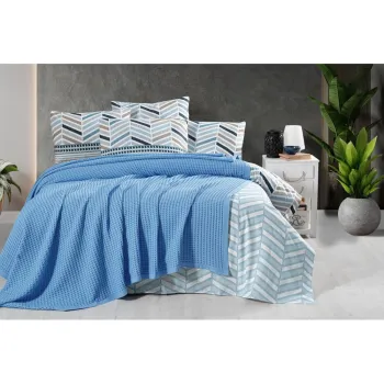 Cuvertura albastra din bumbac 220x240 cm Waffle - Mila Home imagine