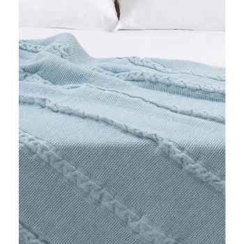 Cuvertura albastra din bumbac pentru pat dublu 200x220 cm Trenza - Oyo Concept imagine