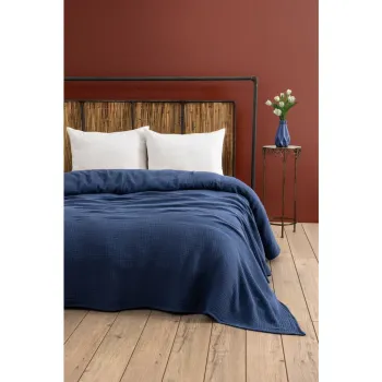 Cuvertura albastru-inchis din muselina 220x250 cm Muslin - Mijolnir imagine